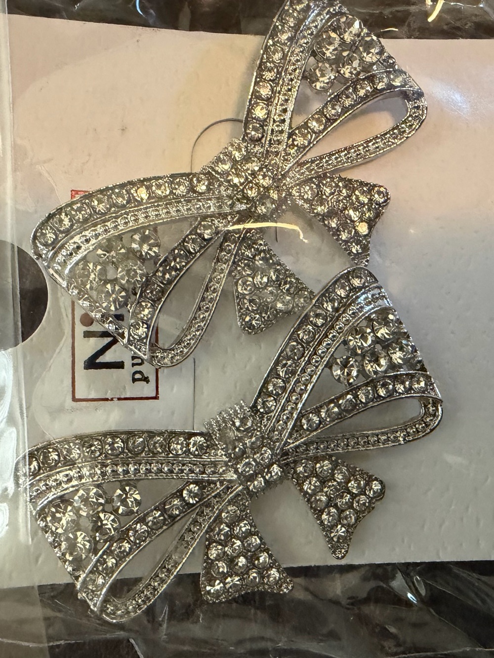 NWT Rhinestone Bow Hair Clips - Sparkling Silver Tone
